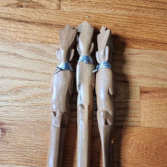 Vintage tribal wooden hand Carved serving set - Picture 3 of 5